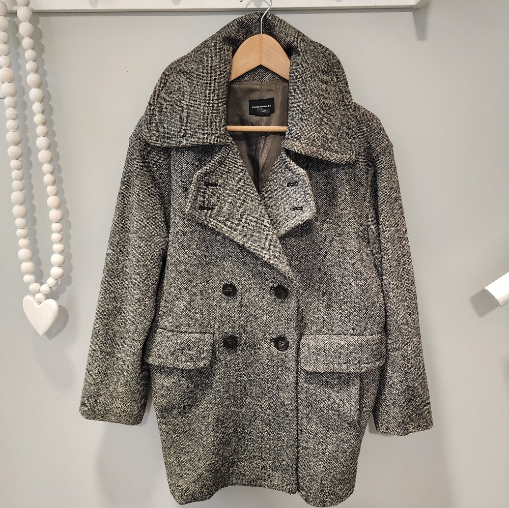 CLUB MONACO Grey Speckled Pea Coat